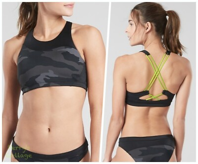 ATHLETA Freestyle Camo High Neck Bikini Top XS Black Lap Sports Swim Suit NWT $15.74