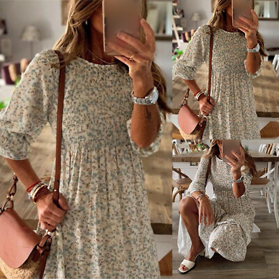 #ad Summer Women#x27;s Sundress Ladies Boho Floral Dress Holiday Casual Maxi Long Party $23.39