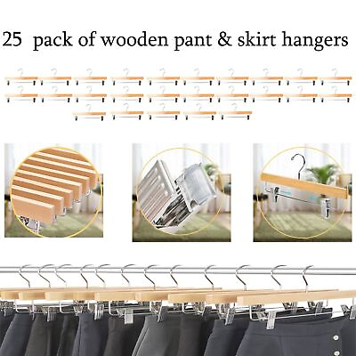 Box of 25 Wooden Pant Skirt Closet Organizing Convenient Hangers $47.99