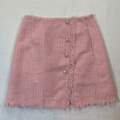 #ad Francesca’s Collection Blue Rain Pink Fringed Mini Skirt Skirt Size Small $15.01