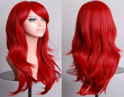 Red 70cm Full Curly Wigs Cosplay Costume Anime Party Hair Wavy Long Wig Beauty $8.96