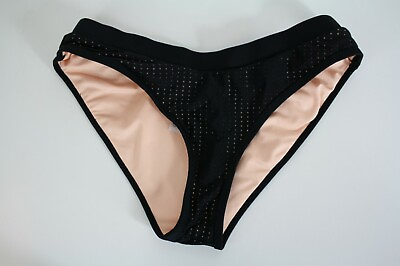 #ad Fabletics Bikini Bottom Womens Small Black Perforated Peach Lining $8.99