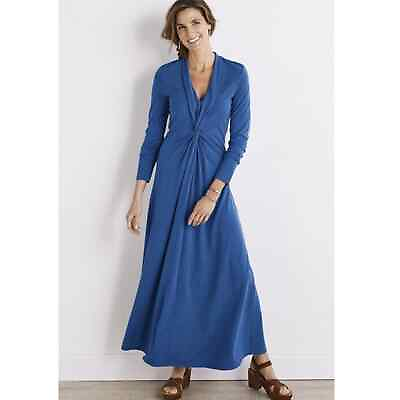 #ad Soft Surroundings Lagia Maxi Dress Long Sleeve V neck Size Large Petite Blue $44.99