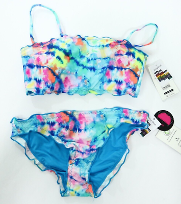 #ad No Boundaries Ladies Juniors Swimsuit Blue Multicolor 2 Pc Bikini Swimwear 3 5 $14.99