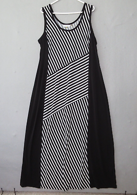 #ad Calvin Klein Maxi Dress Women Plus 1X Stripe Black White Sleeveless Jersey Beach $32.40