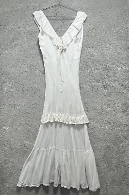 Billabong Dress Women#x27;s M White Maxi Romance Row Bow Front V Neck Layered Maxi $21.55