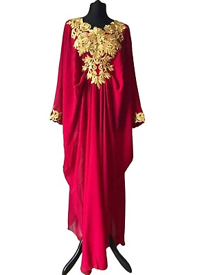#ad Gold embroidery abaya kaftan dubai moroccan white maxi dress plus size 8 26 GBP 30.95