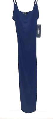 #ad bebe Cowl Neck Spaghetti Strap Maxi Dress Side Slit Navy Sz XS $37.99