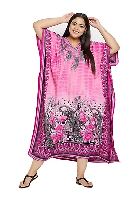 #ad Floral amp; Paisley Pink Kaftan Beach Cover Up Boho Sundress Long Maxi Dress Caftan $15.49