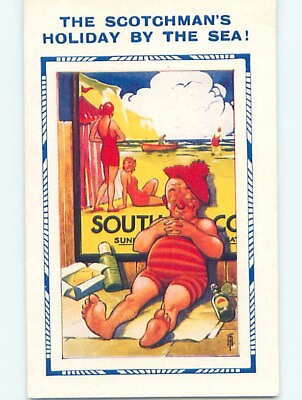 #ad Bamforth comic signed SCOTTISH MAN PASSES OUT AT THE BEACH : clearance HL3140 C $2.75