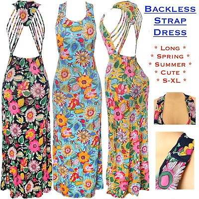 #ad Women#x27;s Backless Strap Floral Summer Long Maxi Party Casual Comfy Dress $17.99