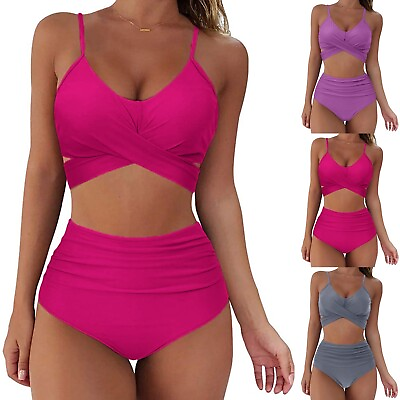 #ad Women#x27;s 2 Pieces Bandeau Bikini Swimsuits Off Shoulder High Waist Bathing Suit $17.85