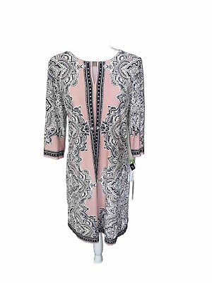 #ad Studio One Dress Size L Pink W Black Geometric Designs Pullover Textured $28.00