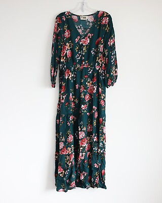 #ad New Women#x27;s Olive Green Plus Size Maxi Dress Floral 1X 2X 3X NWT $20.00