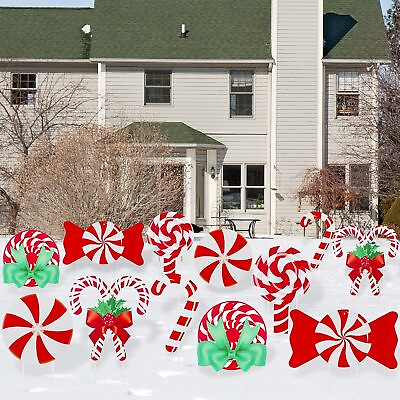12 Pieces Christmas Peppermint Xmas Yard Stakes Hanging Ornaments Outdoor $29.99