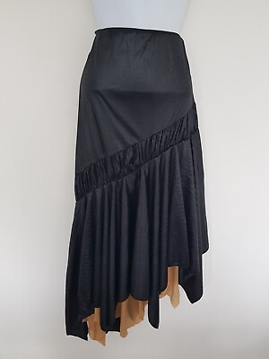 #ad Vintage Skirt Long Black 10 Gothic Gold Satin Handkerchief Retro Stretch Maxi GBP 39.00