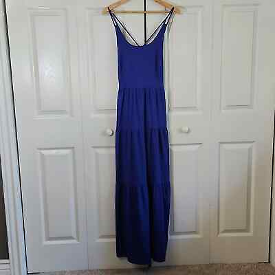 #ad #ad Loft Women#x27;s Dark Blue Double Spaghetti Strap Tiered Maxi Dress Size 10 Zipper $34.99