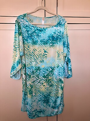 #ad SWIM by CACIQUE Turquoise Teal Green White Liquid Knit Cover Up Plus Size 18 20 $24.99