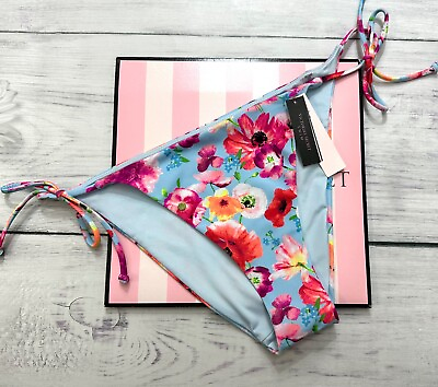 #ad Victoria#x27;s Secret Swim Side Tie Bikini Bottom Blue Floral $15.00