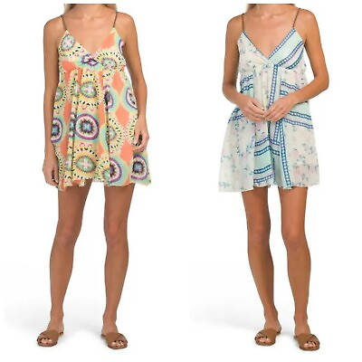 #ad Multi Colored Summer Dress Women#x27;s Size Large Sleeveless V Neck $12.91