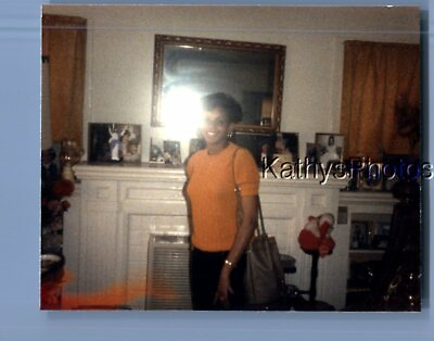 #ad #ad FOUND COLOR PHOTO J 1049 PRETTY BLACK WOMAN POSED BY FIREPLACEFLASH IN MIRROR $3.98