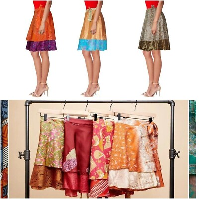 #ad 100 PCS Skirt Women Wrap Around Silk Skirt Short Skirt Indian $637.45