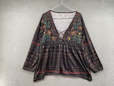 Maurices Peasant Top Women Long Sleeve Floral Embroidery Boho Plus Size 0X $9.99