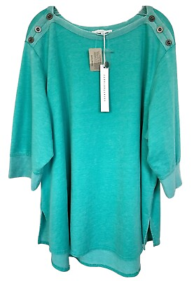 #ad Jane and Delancey Women#x27;s Blouse Top Vintage Look 3 4 Sleeve Plus Size 1X Teal $24.99