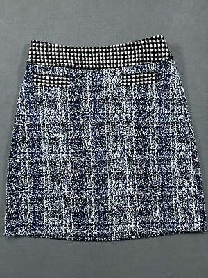 CAbi Skirt Womens 2 Black Blue Marble Houndstooth Trim Pencil Work Party Ladies $16.80