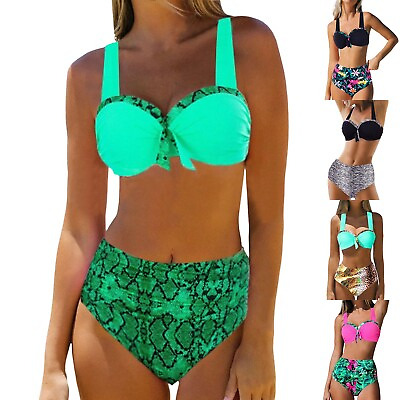 #ad Women High Waisted Bikini Sets Two Piece Swimsuit Front Tie Knot Bathing Suit $17.19