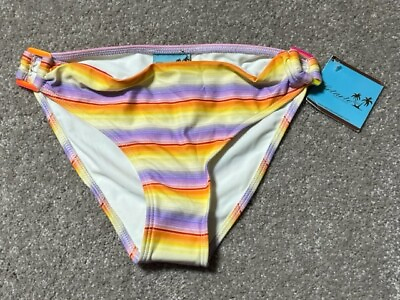 Letarte Womens M Striped Sunrise Bikini Bottoms Full Coverage Stretch Yellow $41.99