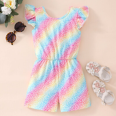 Toddler Summer Girls Fly Sleeve Colourful Prints Baby Girl Jumper Clothes $12.20