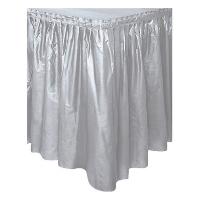 #ad Silver Plastic Table Skirt 14#x27;x29” Rectangular Party Disposable Adhesive Back $6.25
