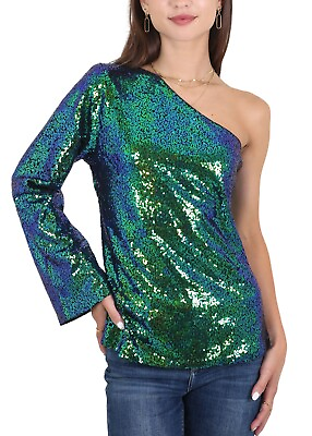 #ad Sequin Top Sexy One Shoulder Bell Long Sleeve Party Tops T Shirt Blouse $25.99