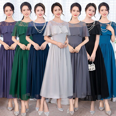 #ad 2024 Women Evening Party Dress Lace Chiffon Splicing Frocks Lady Summer Gowns $59.99