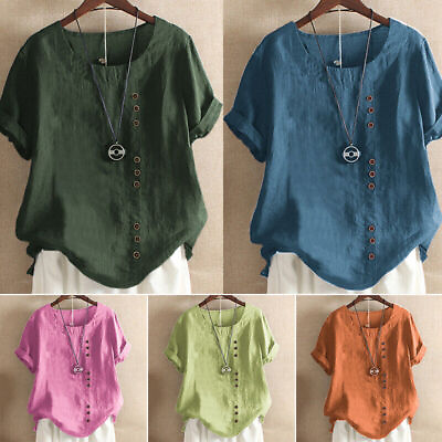 Women Cotton Casual Loose Blouse Ladies Summer Baggy T Shirt Tunic Tops $15.48