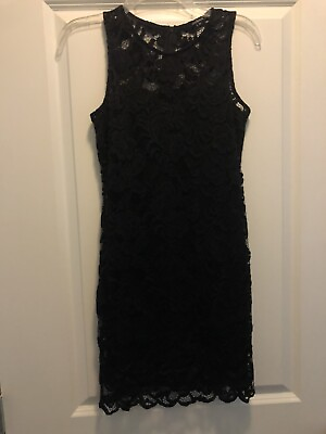 #ad Womens Juniors Boutique Black Floral Lace Body Con Cocktail Dress Size Medium $10.00