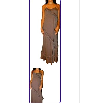 #ad VIVIENNE BY VIVIENNE TAM TAUPE RUFFLED MAXI DRESS SIZE XS $23.00