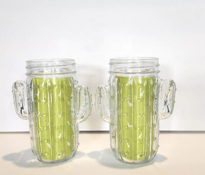 #ad #ad Mason Jar Drinkware 2 Cactus Shaped Glass Margarita Cocktail 16 oz $10.99