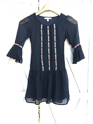 #ad Speechless Black Boho Dress Sz 8 Bell Sleeve Drop Waist Skirt Native American $20.00