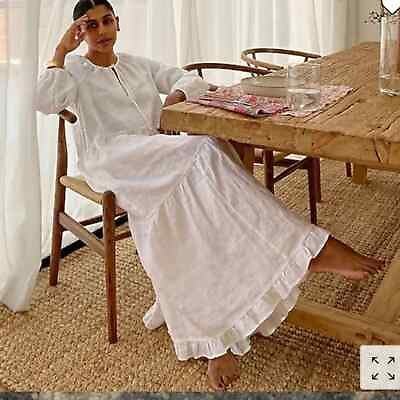 #ad J Crew white linen tiered long sleeves maxi dress size small $89.00