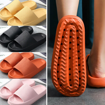 Solid Color Non slip Beach Shoes Bathing Slippers Home Slippers Soft Thick Sole# C $14.34
