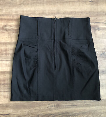 #ad Trendy Black High Waisted Mini Skirt Medium Belt Loops Zip Sexy Rouched Sides $6.00