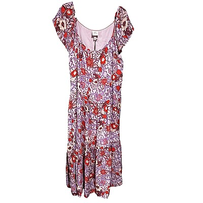#ad Knox Rose Women#x27;s Boho Maxi Dress XXL Floral Pink A Line Tiered Lined Rayon NWT $18.99