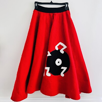 #ad Handmade Red amp; Black Record quot;Poodlequot; Skirt 50#x27;s Party Small Medium $20.00