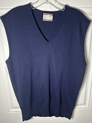 #ad Vintage 70’s Sears Orlon Acrylic Vest Navy Blue Sportswear Roebuck Blue Soft L $30.00