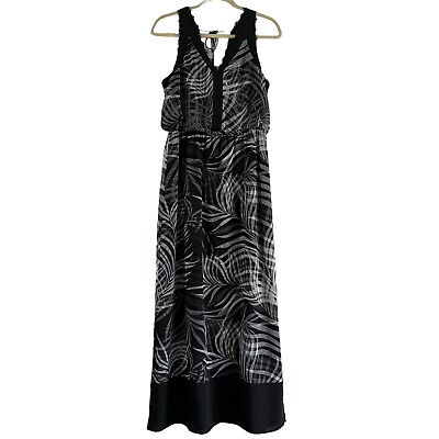 #ad Adrianna Papell side slit print Sleeveless Long maxi dress Black size Medium $25.00