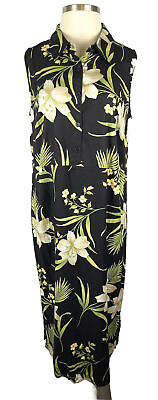 #ad #ad Vintage White Stag Hawaiian Floral Black Long Maxi Dress Plus Size 18 Sleeveless $18.00