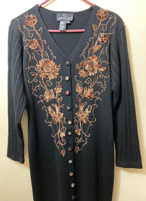 #ad Vintage Carole Little Black Knit Button Front Sweater Maxi Dress Petite Medium $60.00
