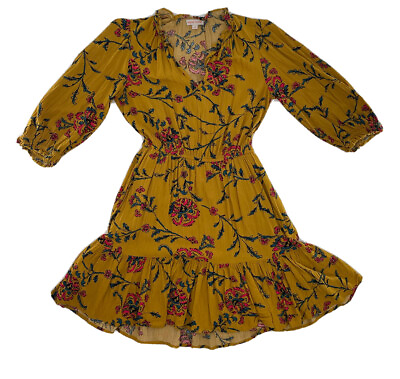 #ad Knox Rose Women’s Mustard Yellow Floral Tiered Boho Dress Size Small $21.12